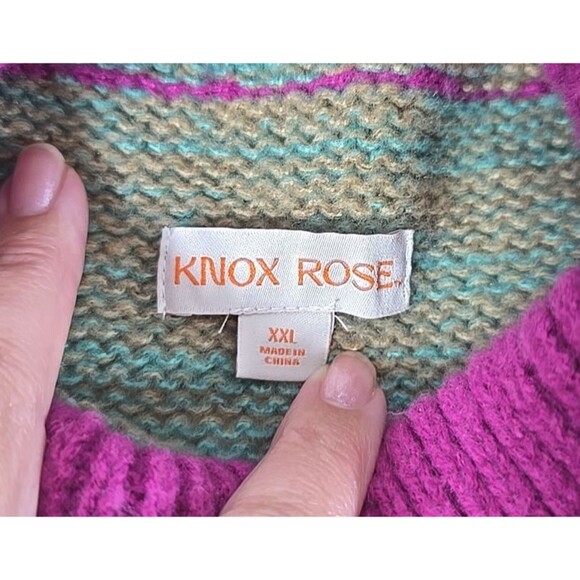 Knox Rose Target Pink Green Red Multi Striped Turtleneck Sweater Size XXL Warm - Picture 3 of 11